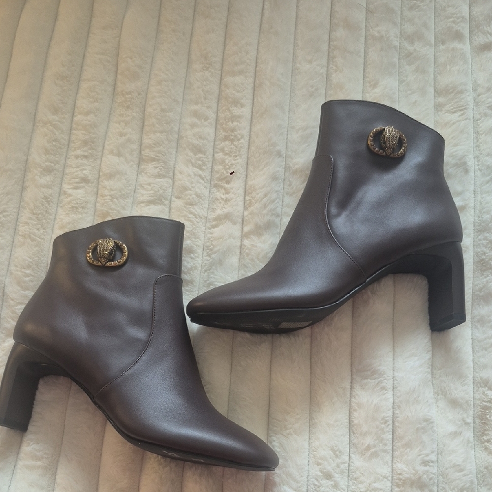 Kurt Geiger Women's Brown Leather Ankle Boots with Decorative Medallion
